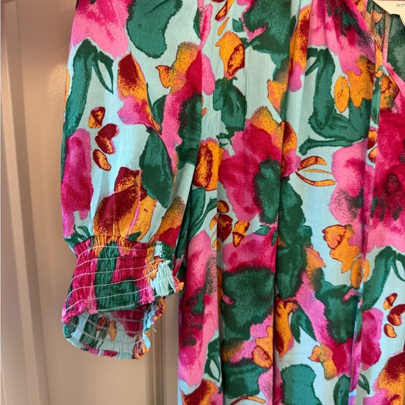 Floral Blouse - Pink, Green, Blue - Picture 4 of 6